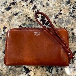 Fossil Brown Leather Clutch/Wristlet